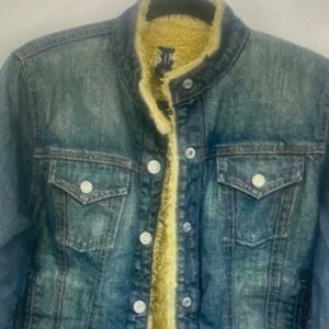 Gap Y2K Vintage Denim Faux Fur Jacket Size Medium M Women Tricker Jean B84